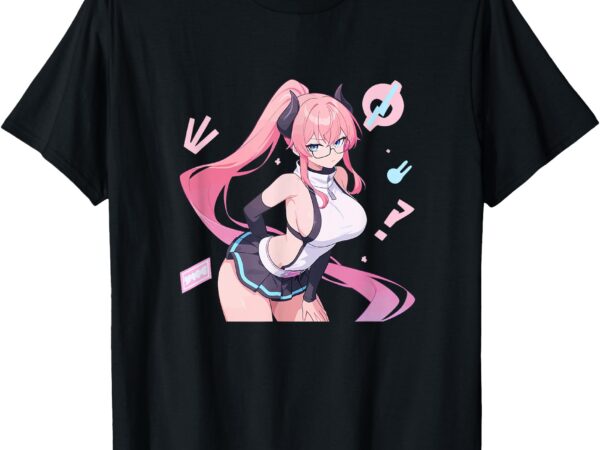 Waifu sexy anime girl horns mini skirt japanese retro art t-shirt