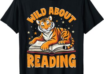 Wild About Reading Shirt Kids Youth Boys Teacher Tiger Lover T-Shirt