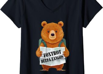 Womens Bear Foxtrots Deltas Tangos Funny Bear Foxtrots Deltas Tango V-Neck T-Shirt