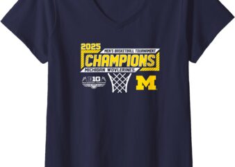 Womens Michigan Wolverines Men’s Basketball Big Ten Champs 2025 V-Neck T-Shirt