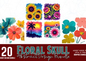 Popular Punk Floral t-shirt design bundle of 20 design