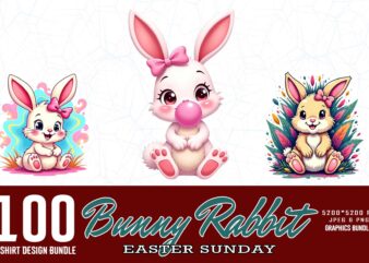 100 Trendy Retro Easter Sunday Bunny Rabbit Graphics t-shirt design jpeg & png design