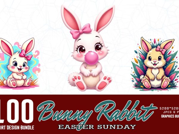 100 trendy retro easter sunday bunny rabbit graphics t-shirt design jpeg & png design