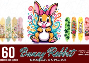 60 Trendy Retro Easter Sunday Bunny Rabbit Graphics t-shirt design jpeg & png designs – download instantly Retro Vintage T-shirt