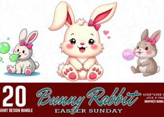 Trendy Retro Easter Sunday Bunny Rabbit t-shirt design bundle of 20 designs – download instantly