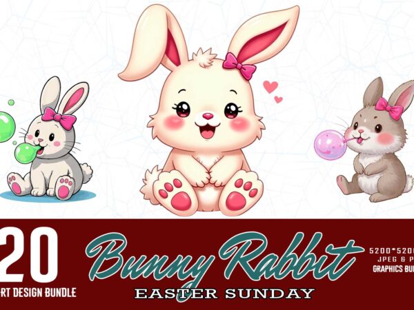 Trendy retro easter sunday bunny rabbit t-shirt design bundle of 20 designs – download instantly