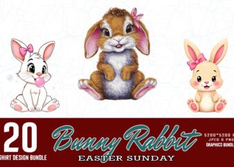 Popular Easter Sunday Bunny t-shirt design bundle of 20 designs – download instantly