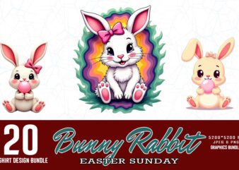 Trendy Retro Easter Sunday Bunny Rabbit t-shirt design bundle of 20 design