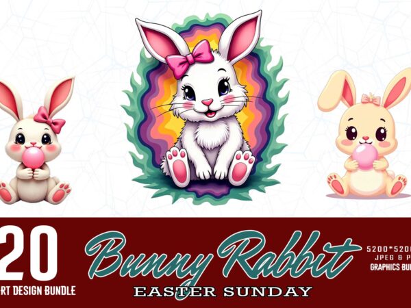 Trendy retro easter sunday bunny rabbit t-shirt design bundle of 20 design