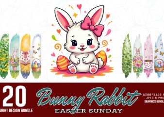 Colourful Vintage Easter Sunday Bunny Rabbit t-shirt design download instantly Retro Vintage T-shirt Illustration