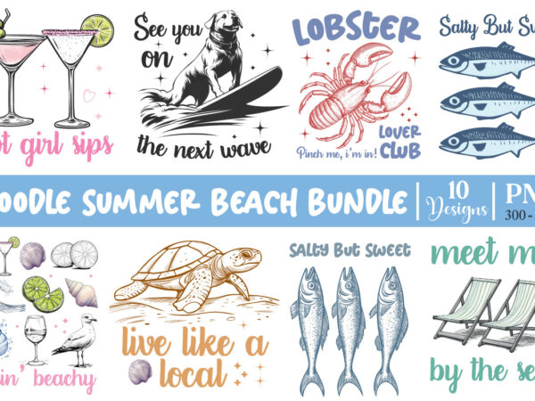 Summer beach doodle png bundle, summer beach doodle clipart bundle, summer beach doodle png t shirt template vector