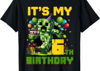 Birthday Boy It’s My 6th Birthday 6 Year Old Pixel Gamer T-Shirt