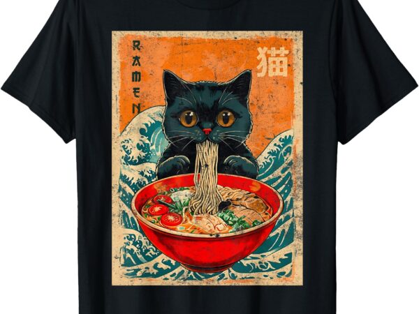 Cat ramen japanese anime shirt funny graphic tees kawaii cat t-shirt