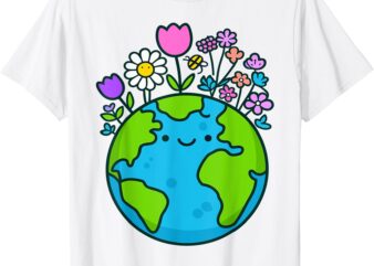 Earth Day 2025 Cute Earth with Floral funny Design T-Shirt