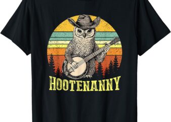 Hootenanny Owl Playing Banjo Country Owl Funny Guitar Music T-Shirt