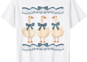 Mama Goose With Baby Geese Vintage Blue Ribbon Goose Lover T-Shirt