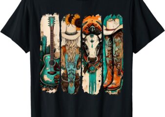 Western Cowgirl Vintage Cowboy Boots Western Turquoise T-Shirt