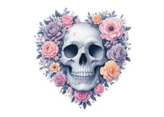 Colourful Vintage Floral Skull t-shirt design download instantly Retro Vintage T-shirt