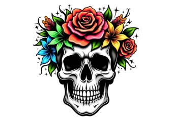 Trendy Retro Floral Skull Punk Graphics t-shirt design jpeg & png design