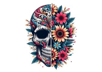 Colourful Vintage Floral Skull t-shirt design download instantly