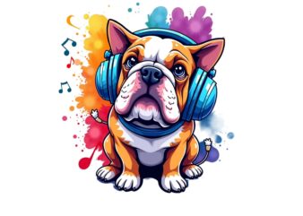 Trendy Retro Music Lover Punk Bulldog Graphics t-shirt design jpeg & png design
