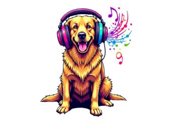 Colourful Vintage Music Addict Dog t-shirt design download instantly