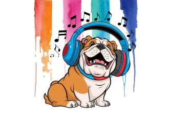 Colourful Bulldog Vintage Musica Addict t-shirt design download instantly