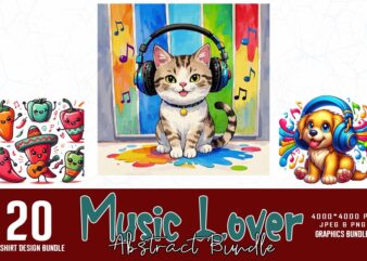 Vintage Music Lover t-shirt design bundle of 20 designs