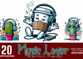 Trendy Retro Music Lover t-shirt design bundle of 20 designs