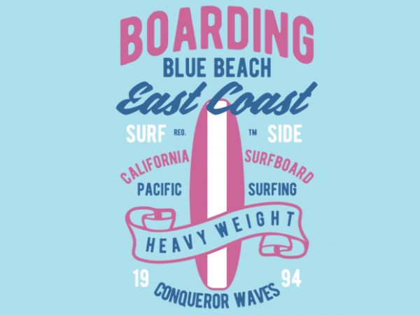 Boarding blue beach tshirt design