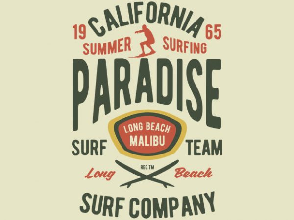 California summer surfing paradise tshirt design