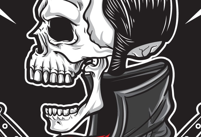 Rockabilly Skull Vector T-shirt Design Template - Buy T-shirt Designs