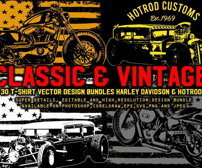 Download 30 T Shirt Vector Designs Bundle Classic And Vintage Hotrod T Shirt Designs Buy T Shirt Designs PSD Mockup Templates