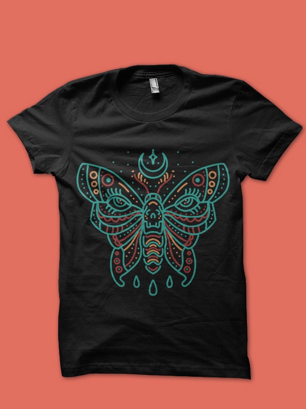 skull butterfly tshirt design ready to use