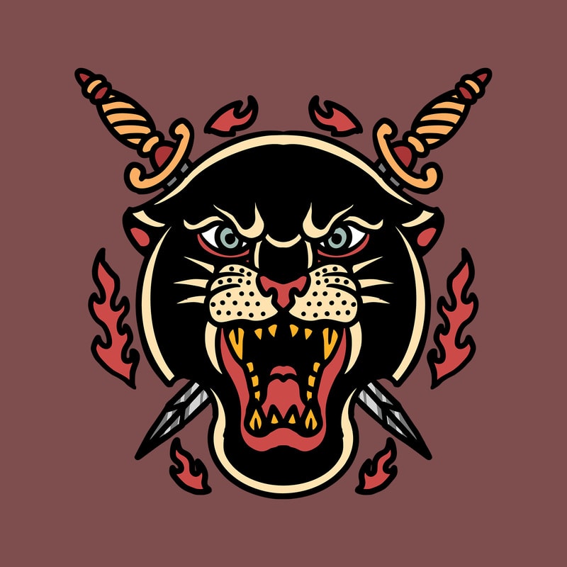 Free Panther and swords vector tshirt design