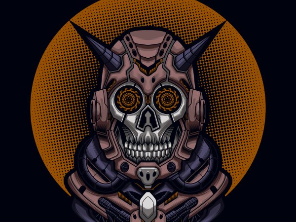 Mecha devil skull t shirt designs for sale