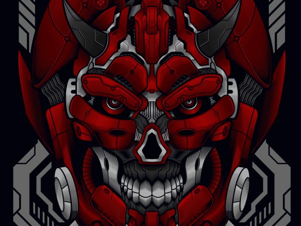 Skull mech t shirt template vector