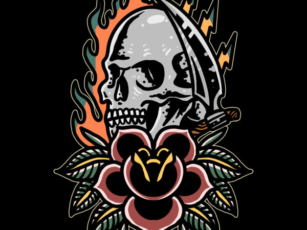 Burning skull and rose t shirt template