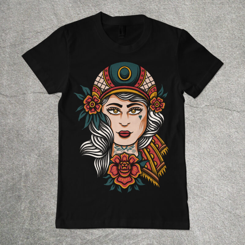 Traditional lady character illustration design - Buy t-shirt designs