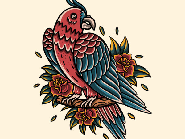 Parrot and rose illustration design