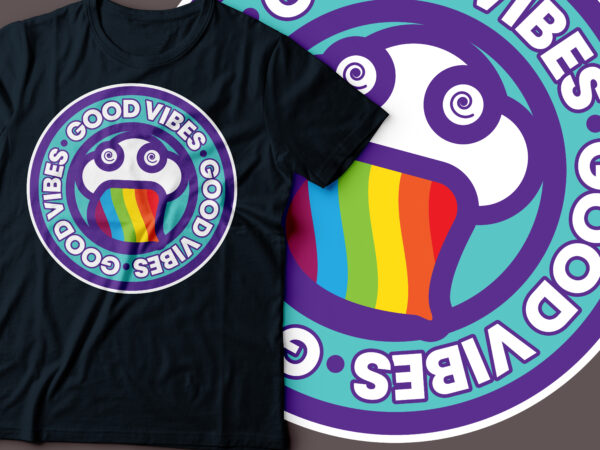 Good vibes retro round badge | typography design | pastel design cloud rainbow