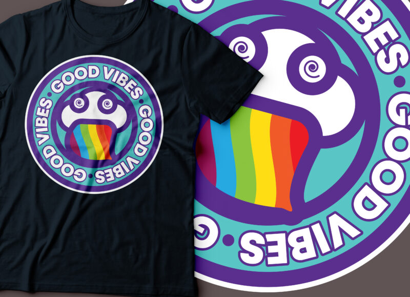 good vibes retro round badge | typography design | pastel design cloud rainbow