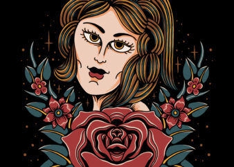 Emotional eye with rose illustration for t-shirt design