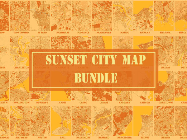 Sunset city map bundle t shirt template vector