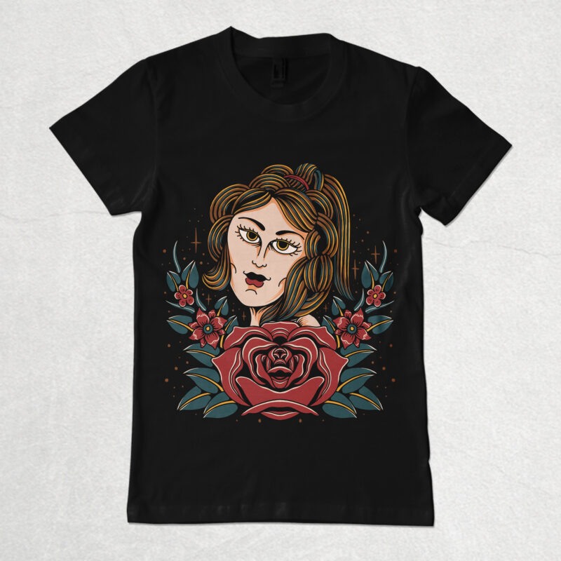 Emotional eye with rose illustration for t-shirt design - Buy t-shirt ...