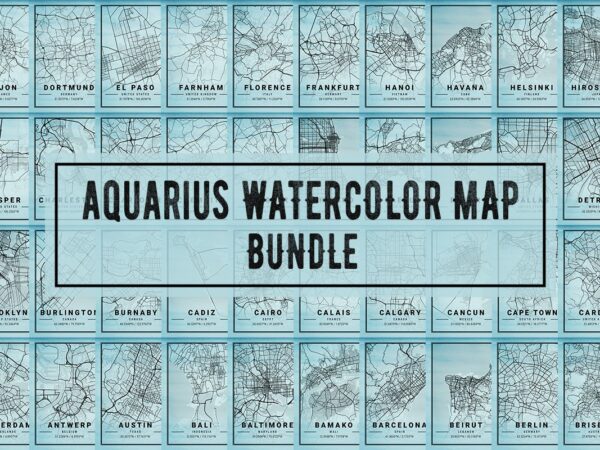 Aquarius watercolor map bundle t shirt vector