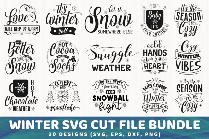 Winter SVG Cut File Bundle, 25 Designs