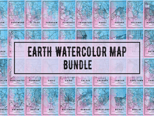 Earth watercolor map bundle vector clipart