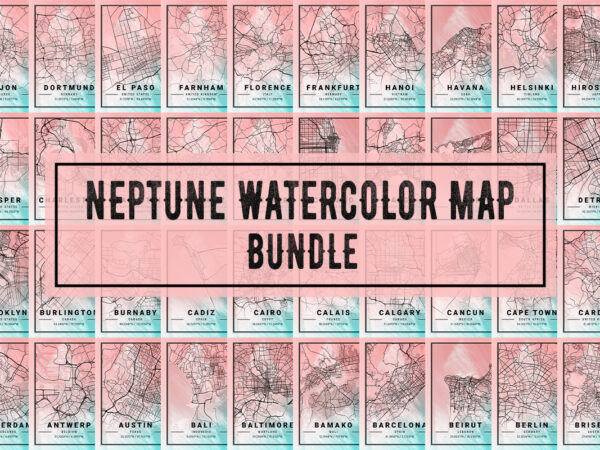 Neptune watercolor map bundle T shirt vector artwork