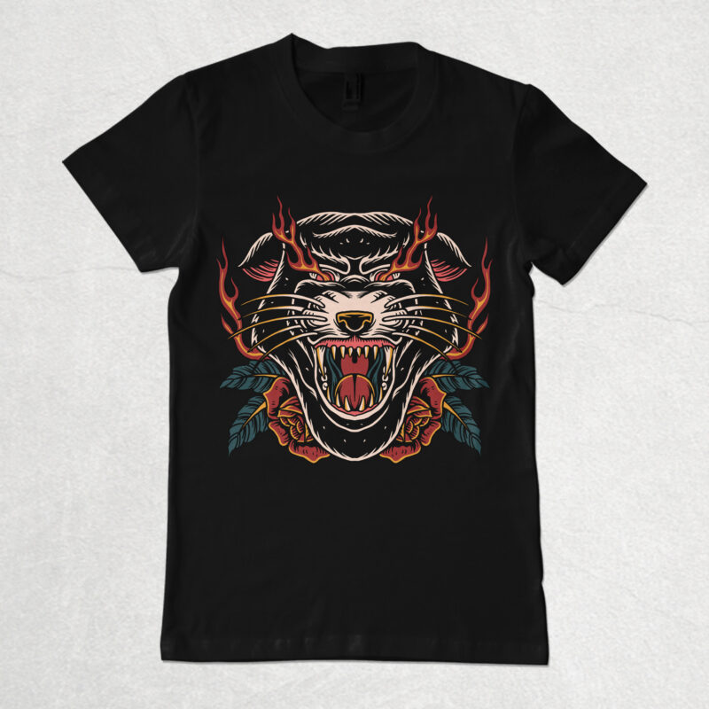 Angry panther traditional illustration for t-shirt